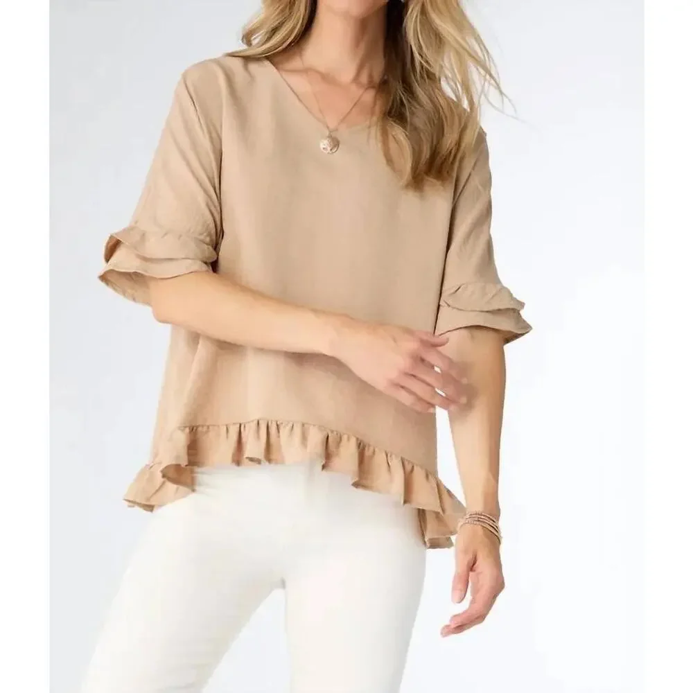 Coco + Carmen Carley Flowy Ruffle Top Brown Ruffle Blouse Women's Sz Xs NWT - Picture 2 of 8
